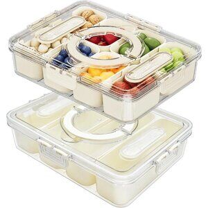 2pk Divided Serving Tray w/ lid & Handle 8 Compartment Snackle Boxes